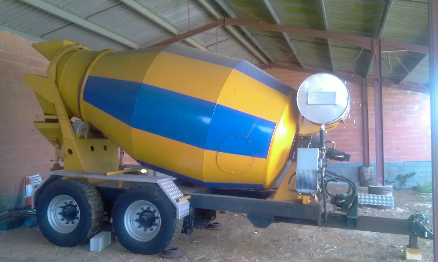 Truck mixer during routine maintenance in workshop