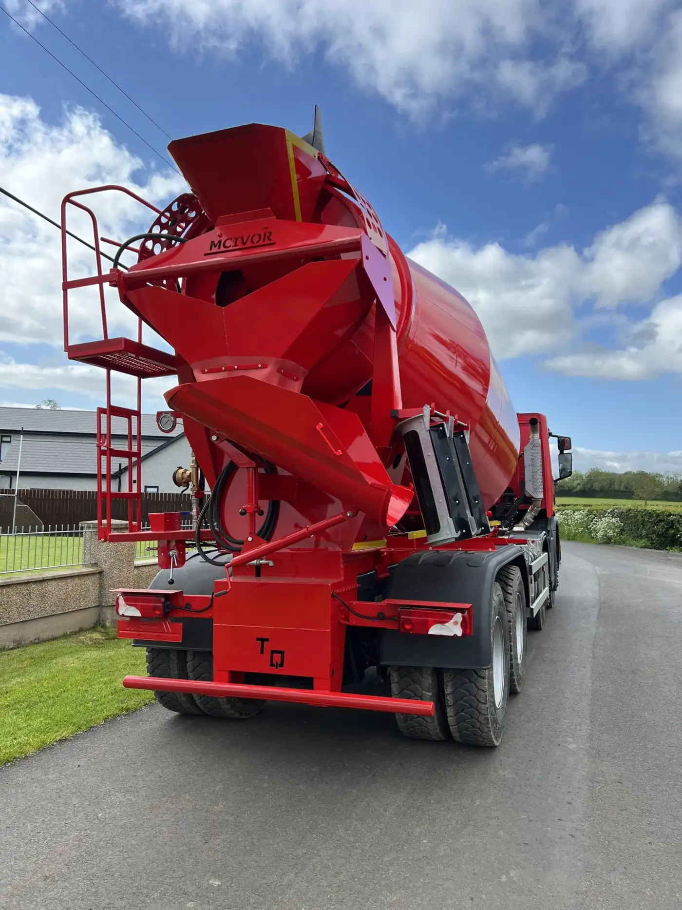 Rear view of truck mixer showing drum rotation