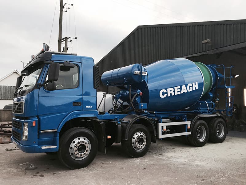 Side profile of concrete truck mixer outside